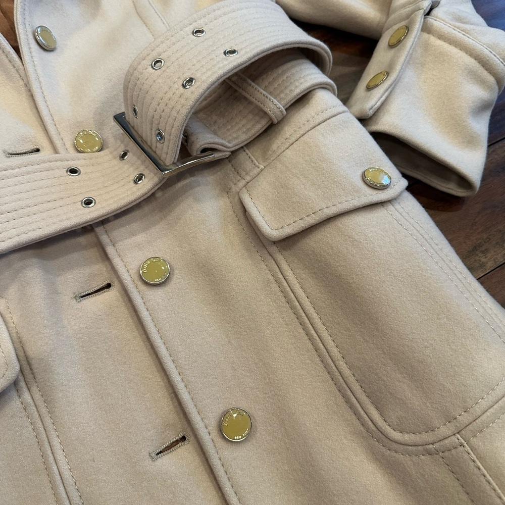 Vintage Kenneth Cole Tan Belted Wool Blend Trench Coat with Belt Size 8 - Picture 2 of 6